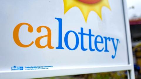 Close-up of a sign for CALottery or the California Lottery in Lafayette, California