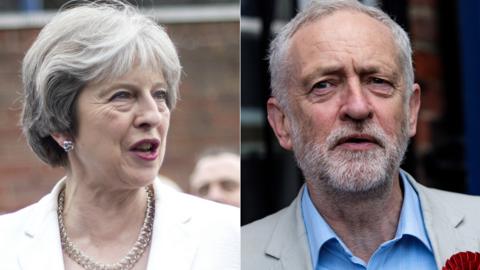 Theresa May and Jeremy Corbyn composite image
