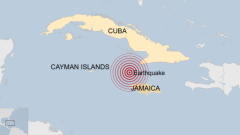 A map showing where an earthquake struck in the Caribbean
