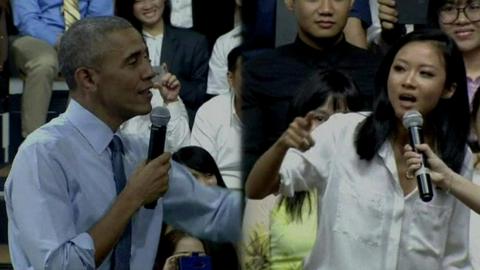 Split image with President Obama and rapper Suboi