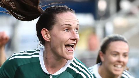 Sarah McFadden celebrates scoring Northern Ireland's opener against the Czech Republic