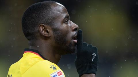 Keinan Davis celebrates scoring in Watford game against Birmingham City in March