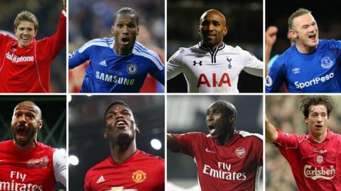 Juninho, Didier Drogba, Jermain Defoe, Wayne Rooney, Thierry Henry, Paul Pogba, Sol Campbell, Robbie Fowler