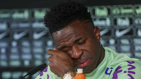 Vinicius Jr in tears during a news conference