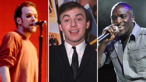 Left-right: Michael Stipe, Gerry Marsden and Akon