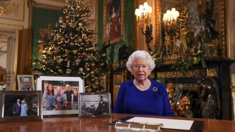 Queen Elizabeth II records her annual Christmas broadcast in Windsor Castle, Berkshire.