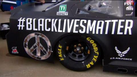 Racing car with #BlackLivesMatter on the side