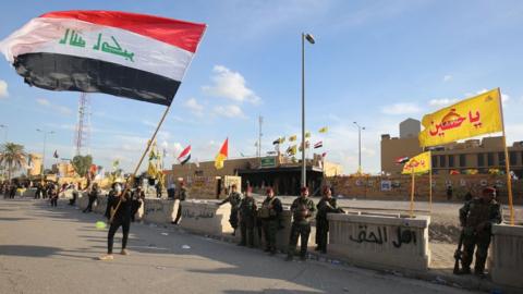 Iraqi security forces guard the US embassy in Baghdad