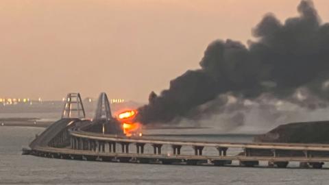 Kerch Bridge on fire after explosion