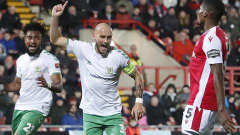 Josh Staunton celebrates after scoring for Yeovil