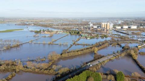 Fields have been flooded along the A46 in Newark-on-Trent