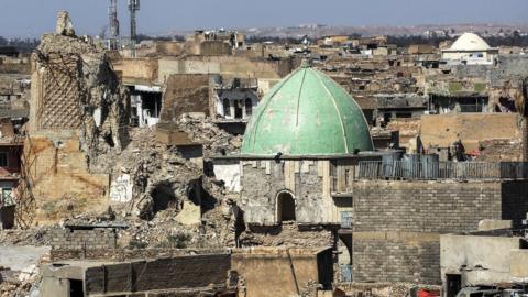 Remains of the Great Mosque of al-Nuri in Mosul, Iraq (14 March 2018)