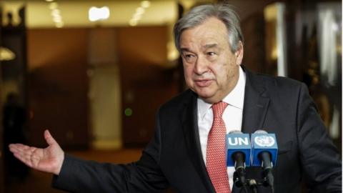 Antonio Guterres speaking at the UN headquarters in New York on 12 April 2016