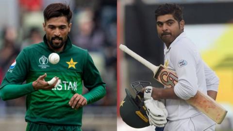 Pakistan bowler Mohammad Amir and batsman Haris Sohail