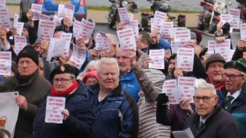 Veterans protesting outside Bennet House, Portrush, County Antrim