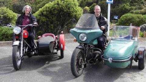 Heather and Ted on motorbikes