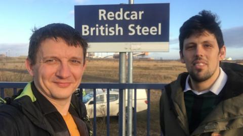 Geoff Marshall and his friend Rob at Redcar British Steel