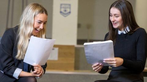 Pupils receiving exam results