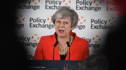 Theresa May gives a speech in response to the Augar Review