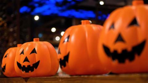 File photo showing Plastic pumpkin Halloween lanterns