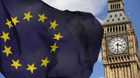 EU flag in front of Big Ben in London