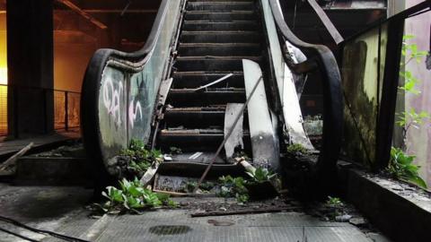 Escalator in abandoned mall