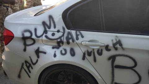 An image obtained by website Forces Compare of racist abuse sprayed onto a black soldier's car in Cyprus