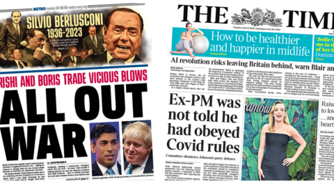 The front pages of the Metro and Times