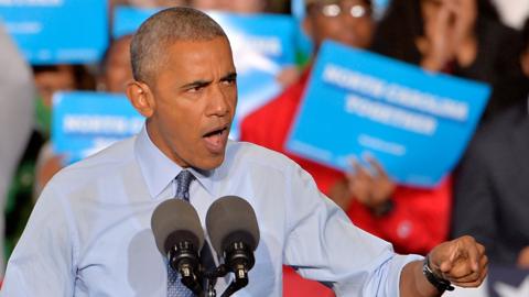 Barack Obama campaigns on behalf of Hillary Clinton in Greensboro, North Carolina. 11 Oct 2016