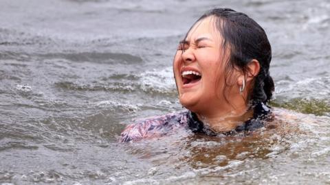 Lilia Vu celebrated winning the Chevron Championship by jumping into a lake