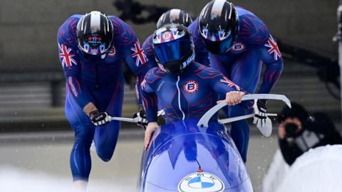 The GB four-man sled of Brad Hall, Greg Cackett, Nick Gleeson and Taylor Lawrence