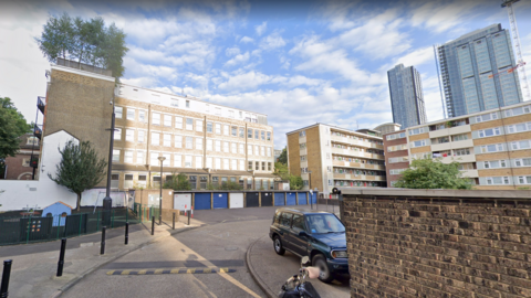 Picture showing the exterior of blocks of flats at the Pleydell Estate.