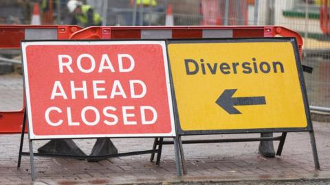 Road works signs