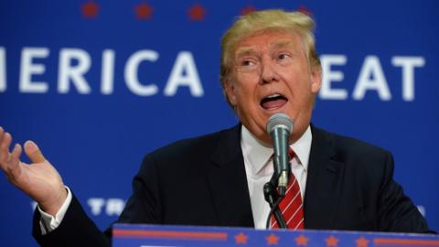 Donald Trump speaks at a rally in Keene, New Hampshire.