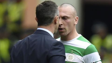 Rangers manager Pedro Caixinha squares up to Celtic captain Scott Brown