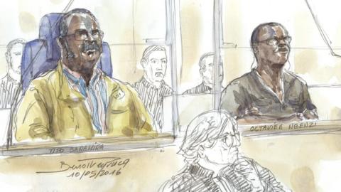 Court sketches of Tito Barahira (l) and Octavien Ngenzi (r)