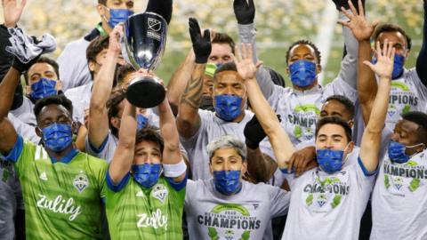 Seattle Sounders lift the MLS Western Conference Finals trophy