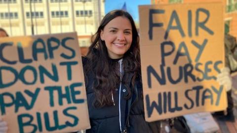 Nurse Emily Leitch striking in Leeds