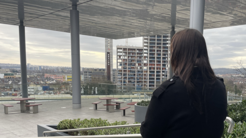 Ffion Hughes looking out over the BBC rooftop garden