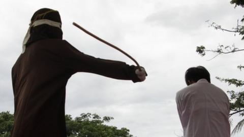 Two men are caned in Indonesia's Aceh province for gay sex (23 May, 2017).