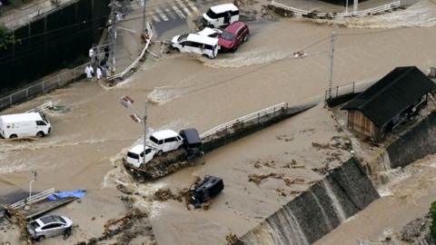 Damage from flooding in western Japan