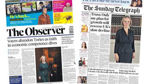 The Observer and Sunday Telegraph front pages 2 October 2022