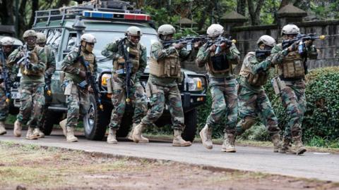Members of the Kenyan polices General Service Unit (GSU) take part in a joint exercise hosted by the US embassy to build counter-terrorism capabilities, in Nairobi, Kenya, on October 30, 2021.