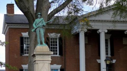 The confederate soldier statue pictured at the Albemarle County courthouse before its removal