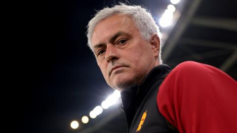 Jose Mourinho looks into the camera as Roma suffer another defeat