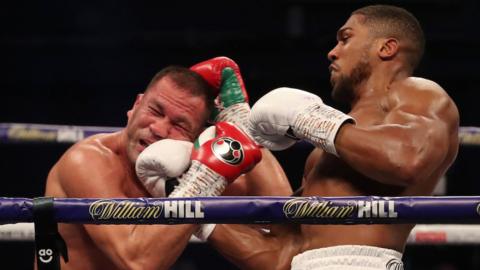 Anthony Joshua punches Kubrat Pulev