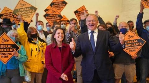 Ed Davey celebrates with Sarah Green