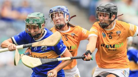 Tipperary's Caoimhe Maher with Katie Laverty and Niamh Donnelly of Antrim