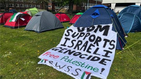 Protest tents near the University of Manchester