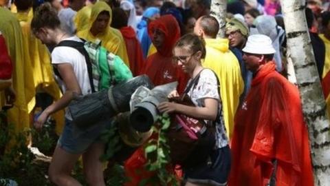Pilgrims following mass in Poland